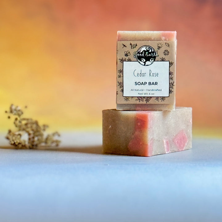 Image of handmade soap made with cedar and rosewood essential oils